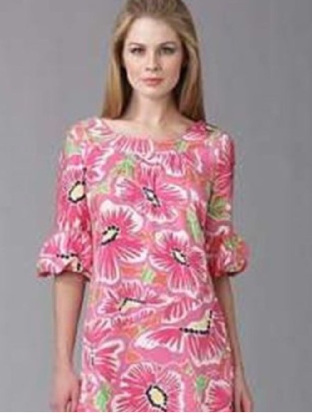 Lilly Pulitzer Dasha pink floral silk shift dress bell puff sleeves Resortwear - Picture 2 of 12